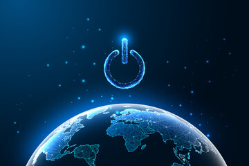 Wall Mural - earth hour abstract futuristic concept banner with power button and planet earth globe