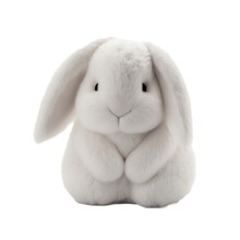 A Cuddly White Plush Toy Rabbit, Sitting And Waiting To Be Hugged. Generative AI.