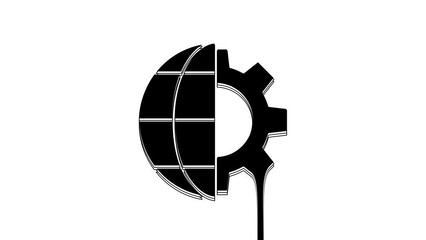 Poster - Black Globe of the Earth and gear or cog icon isolated on white background. Setting parameters. Global Options. 4K Video motion graphic animation