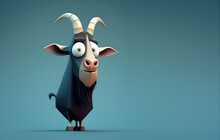 Funny Black Goat 3d Character. Cartoon Goat With Big Eyes. 3d Render Illustration. Generative AI Art. Farm Animals Set. 