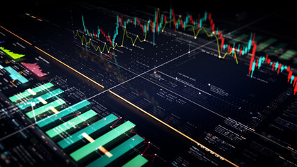 Aufkleber - Business stock market, trading, info graphic with animated graphs, charts and data numbers insight analysis to be shown on monitor display screen for business meeting mock up theme