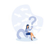 Confusion,  uncertain concept, confused frustrated businesswoman, modern flat vector illustration