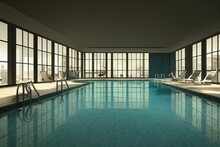 Health Club With Indoor Pool, Ideal For Wellness Backgrounds, Generative AI