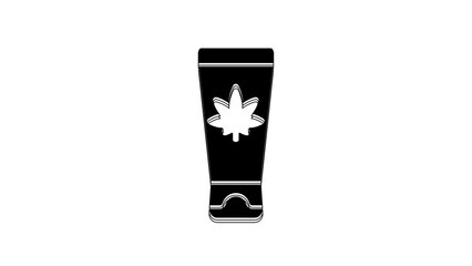 Sticker - Black Medical cream with marijuana or cannabis leaf icon isolated on white background. Mock up of cannabis oil extracts in jars. 4K Video motion graphic animation