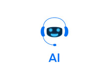 AI Chat Bot Icon Transparent Png Asset. Cute Robot With Microphone And Headset. Artificial Intelligence Personal Assistant Floating Cartoon Illustration With Transparent Background. White Blue Robot
