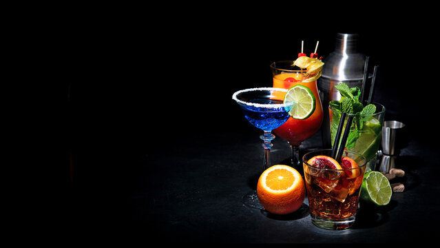 set of various classic cocktails