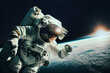 astronaut in outer space with planet earth and sunrise in background. spacewalk. generative AI