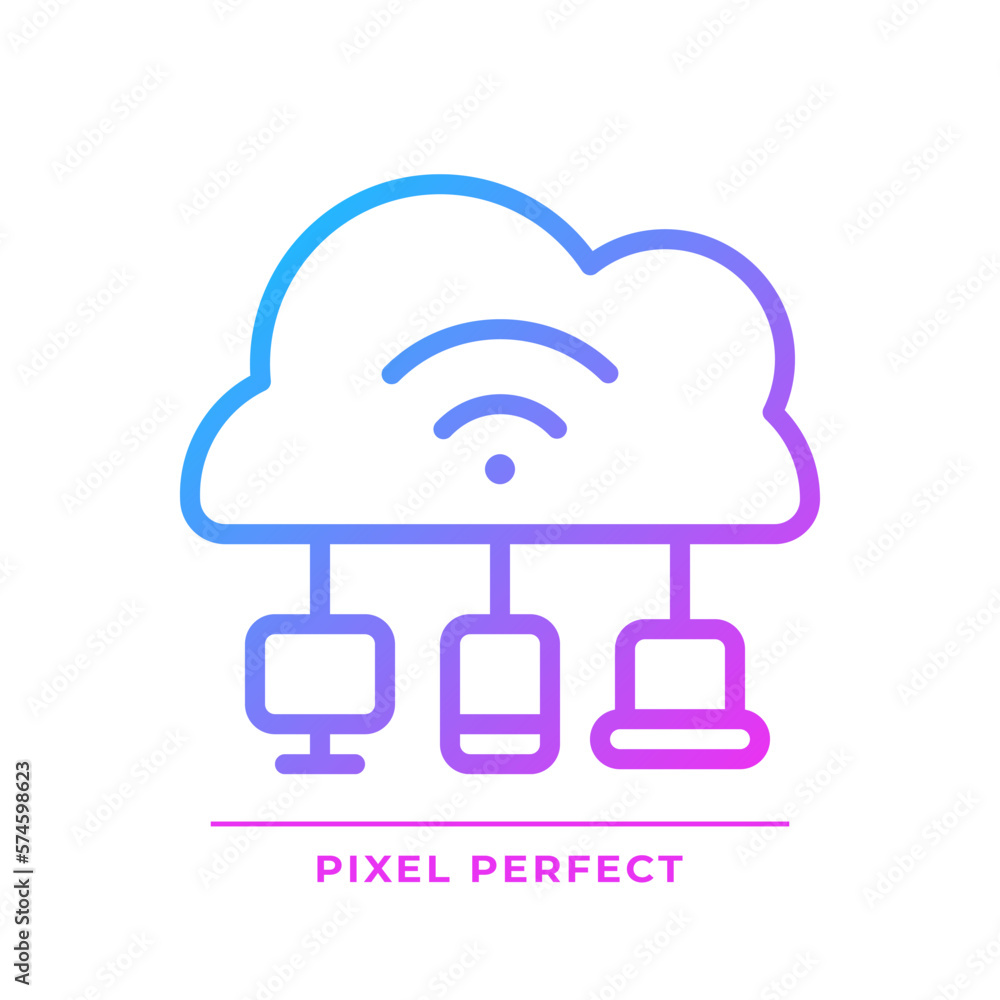 Cloud based IoT pixel perfect gradient linear vector icon. Internet of ...