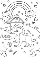 Vector Coloring Book For Kids With Dog And Field Object