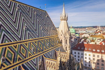 Poster - Panoramic view of Vienna cityscape with Cathedral from above, Austria