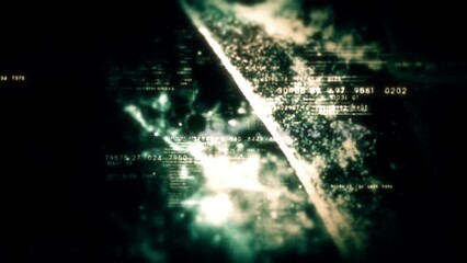 Aufkleber - Futuristic abstract de-focus data matrix, meta, metaverse, telemetry and encrypt numbers display with particles simulation in cyber space environment for head up display background