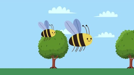 Wall Mural - bees insects flying in landscape animation