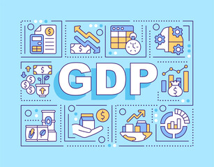 Wall Mural - gdp word concepts blue banner. economic development indicator. infographics with editable icons on c