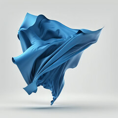 abstract shaped blue silk cloth flying in air with white background