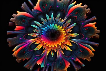 Wall Mural - Vivid explosions Of Colors in Fluid Motion: A Dynamic Neon Mandala Piece Generative AI