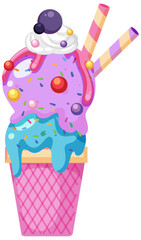 Sticker - Blueberry ice cream in cone with toppings