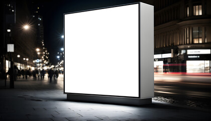 empty space advertisement board, blank white signboard on roadside in city, square blank billboard i