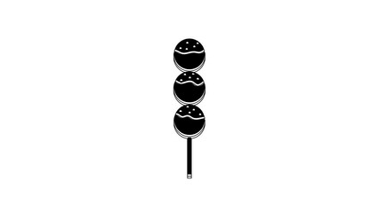 Poster - Black Takoyaki on a stick icon isolated on white background. Japanese street food. 4K Video motion graphic animation