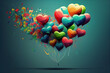 Colorful heart shaped balloons, for birthday celebration, valentines day, love, hearts, AI generated