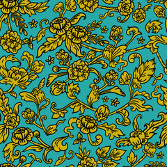 Wall Mural - Beautiful golden Thai pattern - traditional floral seamless pattern from Thailand