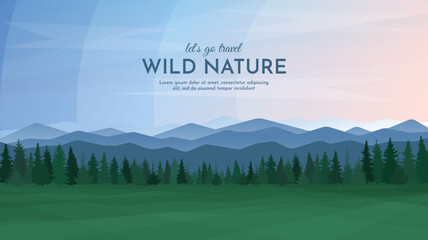 Wall Mural - summer landscape in the countryside. panoramic view of mountain peaks, forest and green valley again