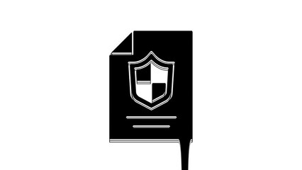 Sticker - Black Contract with shield icon isolated on white background. Insurance concept. Security, safety, protection, protect concept. 4K Video motion graphic animation