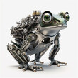 Frog robot from car engine parts isolated on white