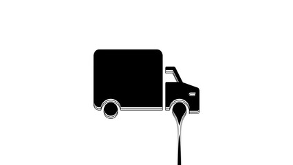 Sticker - Black Delivery cargo truck vehicle icon isolated on white background. 4K Video motion graphic animation