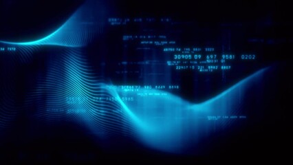 Aufkleber - Futuristic abstract de-focus data matrix, meta, metaverse, telemetry and encrypt numbers display with particles simulation in cyber space environment for head up display background