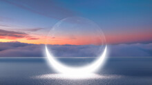 Abstract Background Of With Crescent Moon Over The Sea At Sunset