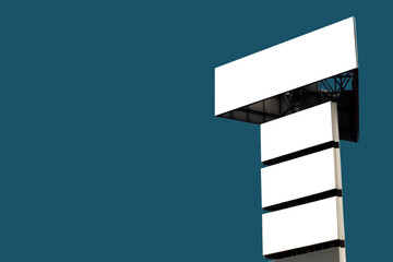 Wall Mural - four blank white billboards or large advertising displays against blue-green background - mockup. co