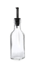 Wall Mural - Empty glass bottle with pump for oil on white background