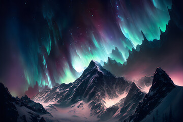 polar lights also called northern lights or aurora borealis in northern norway mountains. neural net