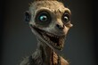 Creepy illustration close up portrait of mutant zombie monster meerkat with sharp teeth and dead looking eyes. AI generative