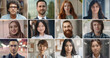 © andreybiling - Many happy diverse ethnicity different young people group headshots in collage mosaic collection. Lot of multicultural faces looking at camera. Human resource society database concept.
