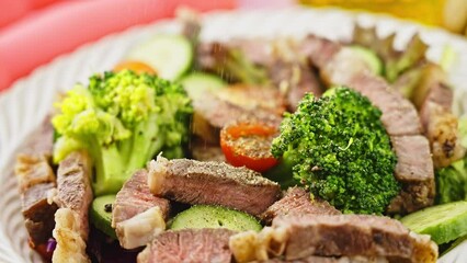 Sticker - A plate of low-fat beef salad