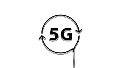 Sticker - Black 5G new wireless internet wifi connection icon isolated on white background. Global network high speed connection data rate technology. 4K Video motion graphic animation