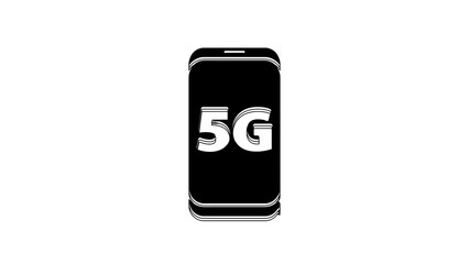 Sticker - Black Mobile with 5G new wireless internet wifi icon isolated on white background. Global network high speed connection data rate technology. 4K Video motion graphic animation