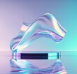 Transparent podium with glass wavy background for your product display. generative ai