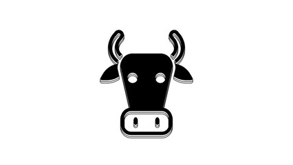 Wall Mural - Black Cow icon isolated on white background. 4K Video motion graphic animation