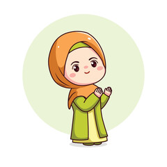 Cute hijab girl praying muslim character chibi