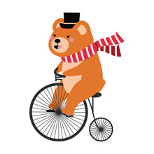 Bear Vintage  Riding Bike Vector