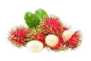 Wall Mural - rambutan sweet delicious fruit with leaf  isolated on transparent png