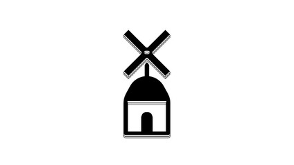 Canvas Print - Black Windmill icon isolated on white background. 4K Video motion graphic animation