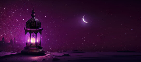 Ramadan Kareem background with mosque and moon. generative Ai