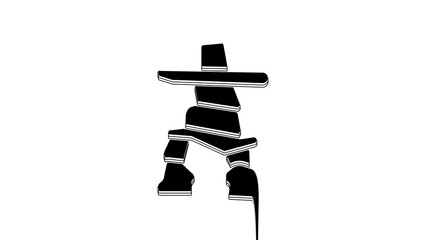 Sticker - Black Inukshuk icon isolated on white background. 4K Video motion graphic animation