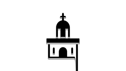 Sticker - Black Church building icon isolated on white background. Christian Church. Religion of church. 4K Video motion graphic animation