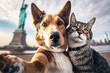 © ArgitopIA - cat and dog taking a selfie shot in new york. generative ai
