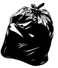 Wall Mural - Black garbage bag with trash. Garbage sorting. Drawn black package.