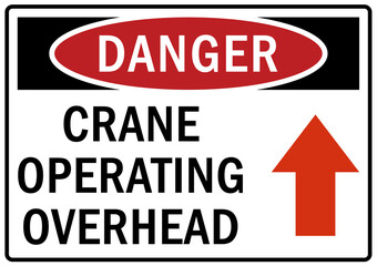 Wall Mural - Overhead crane hazard sign and labels crane operating overhead